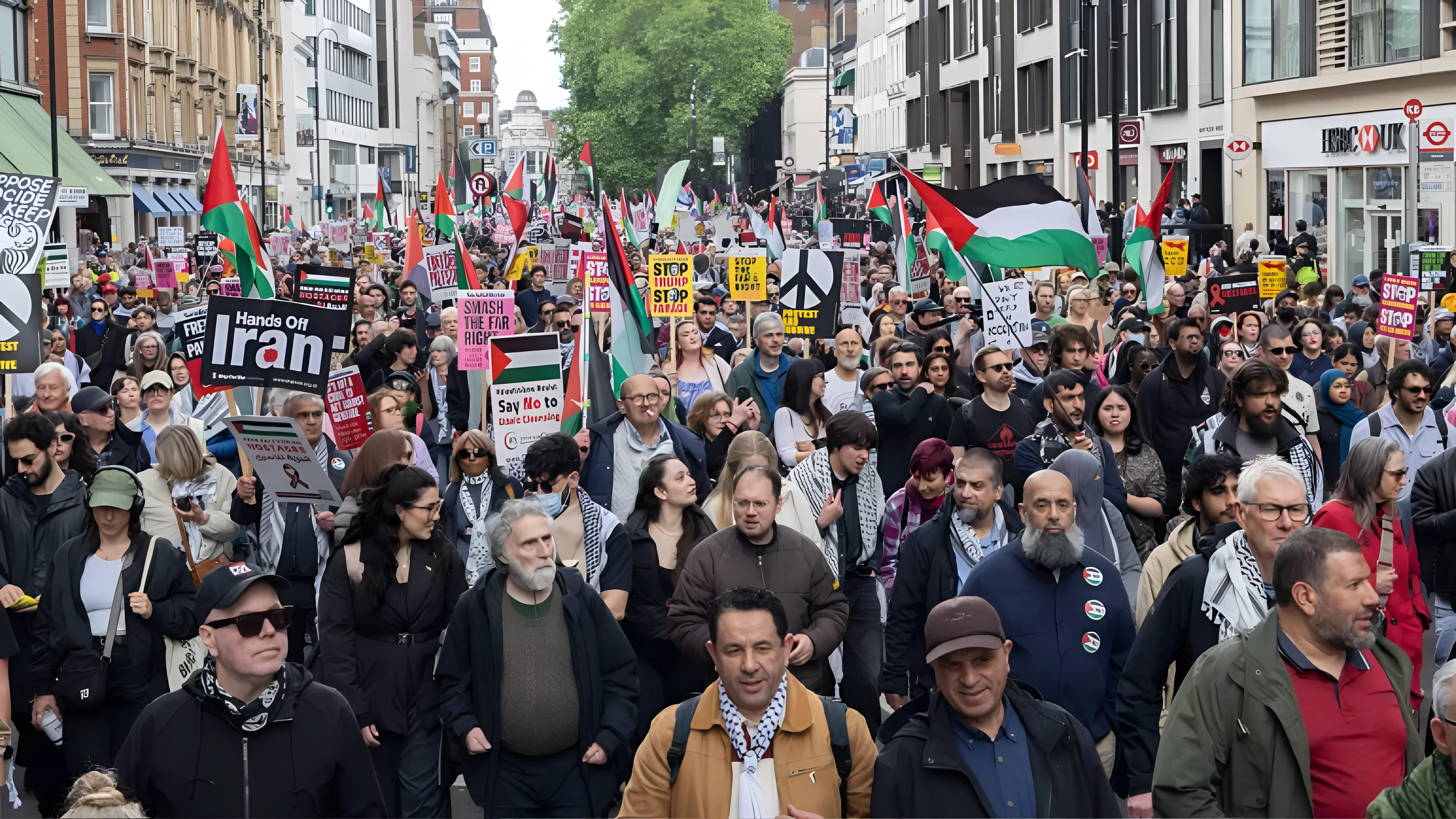 The Stand Up to Racism group has combined its antifascism march with the Nakba Day event in London