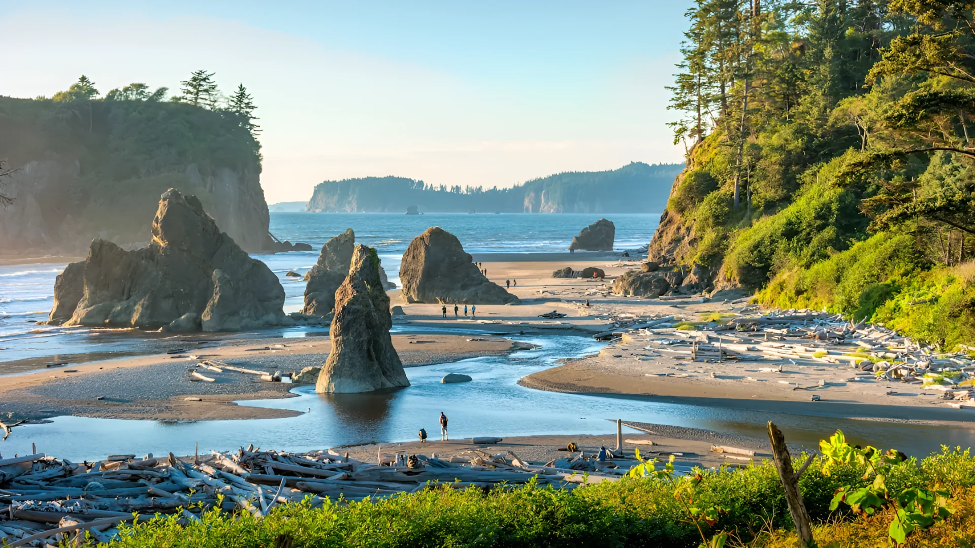 Explore tide pools and watch the sun set over the Pacific at Ruby Beach on the Olympic Peninsula. (benedek via Getty Images)