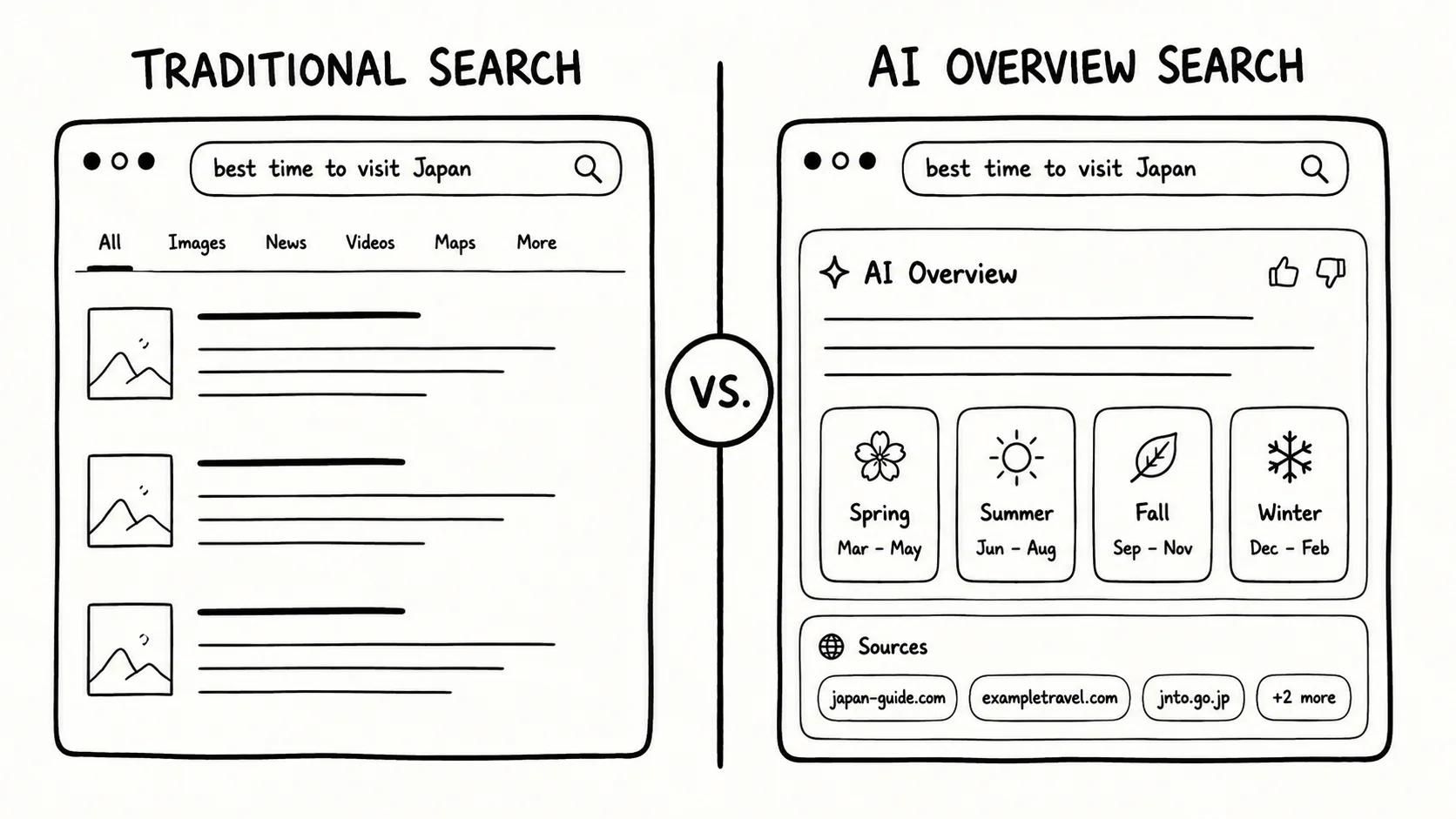 Comparing traditional and AI search results.