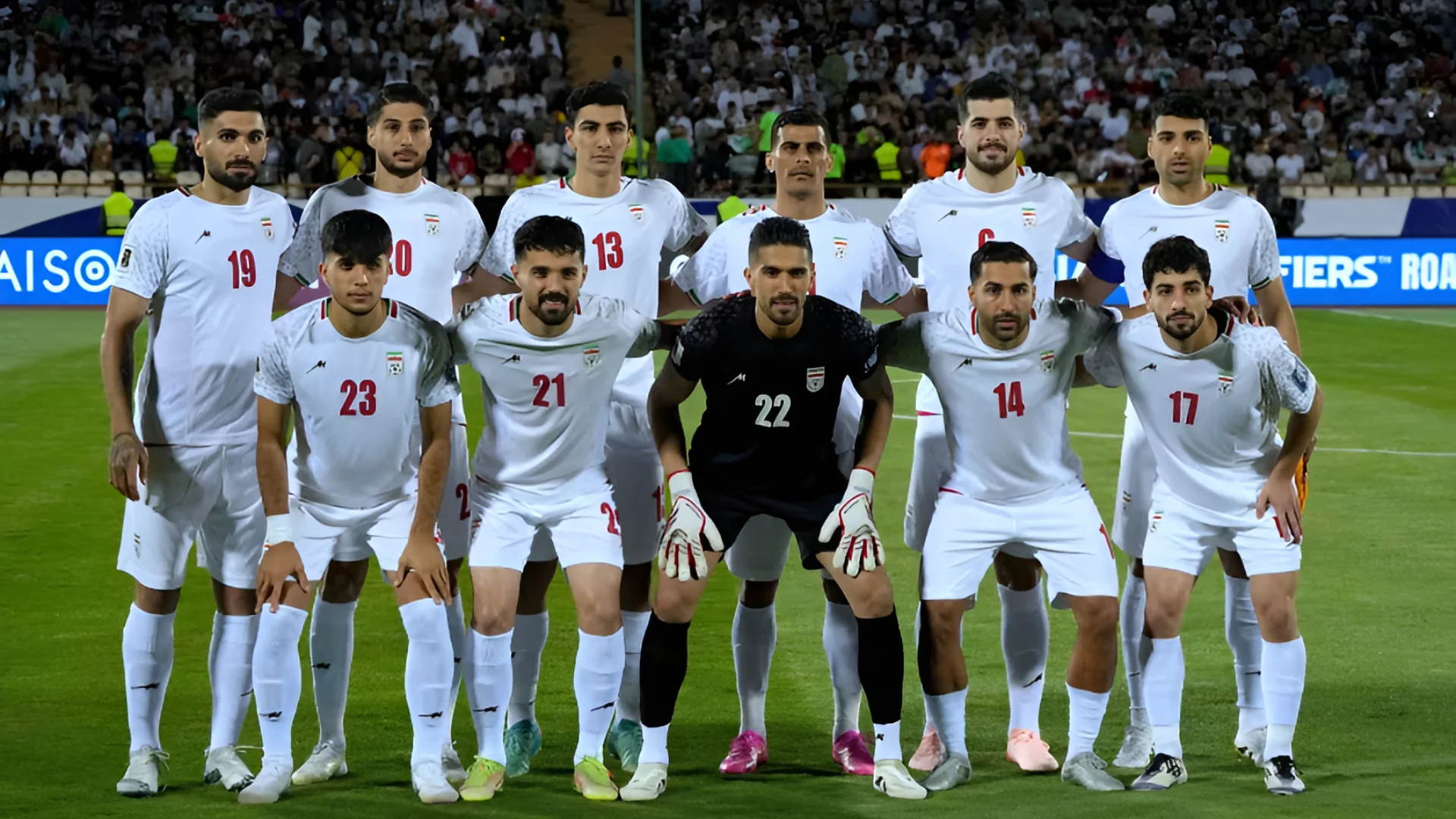Irans's players pose for a team photo before a qualifying match for the 2026 World Cup, June 10, 2025, at Azadi Stadium in Tehran, Iran. Vahid Salemi/AP/File