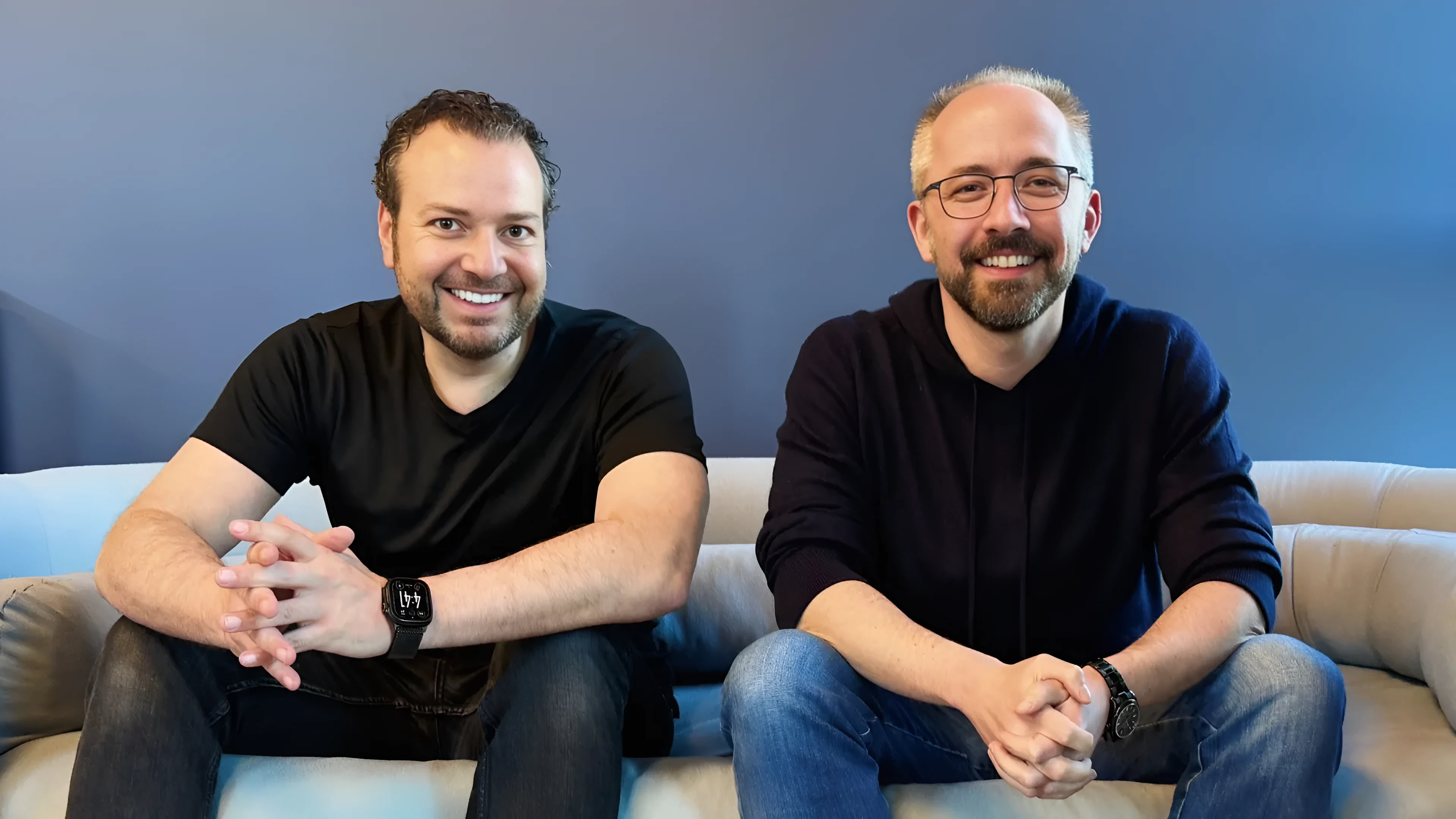 Dropbox Co-CEOs Ashraf Alkarmi and Drew Houston. Houston will eventually step down and assume the role of executive chairman at the company he helmed for 19 years. Courtesy: Dropbox
