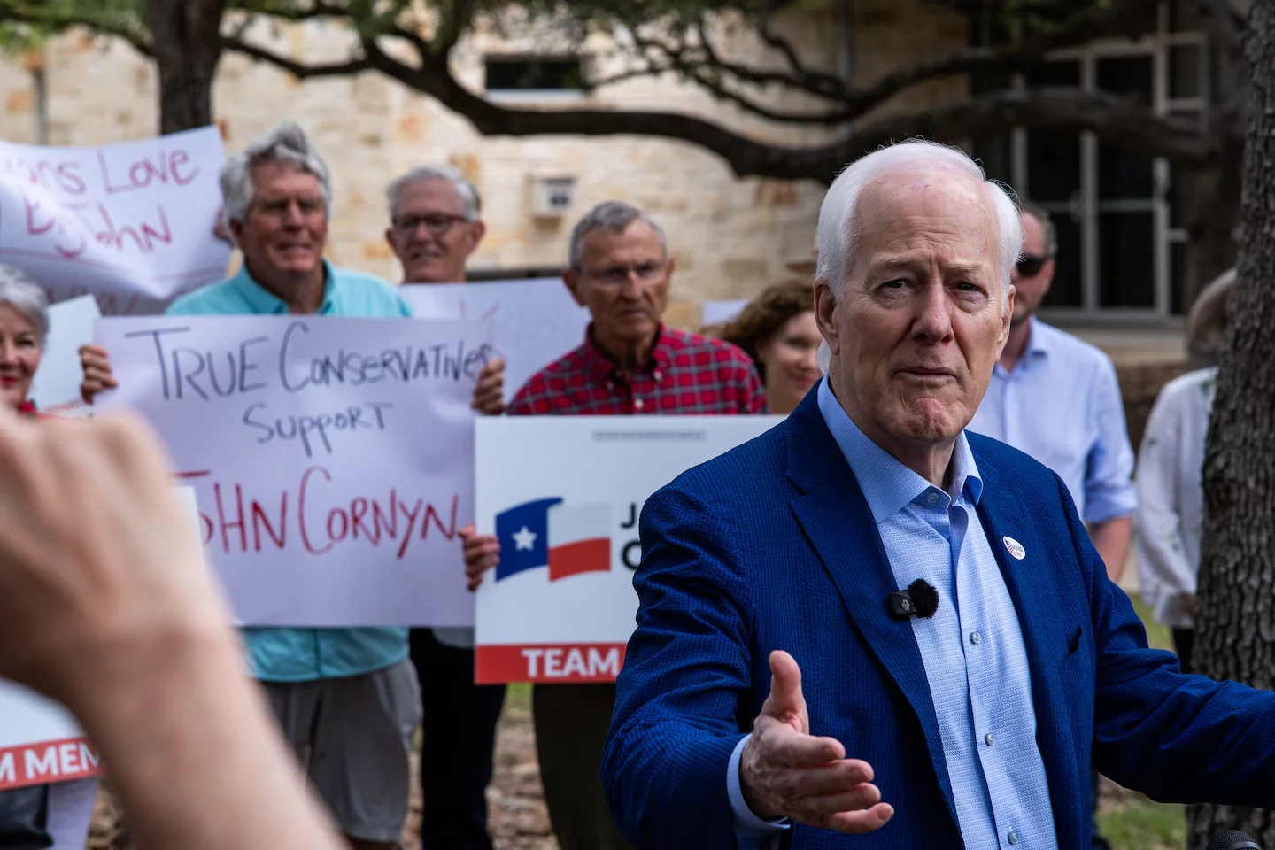 Sen. John Cornyn at a polling location in Austin on May 18. (Kaylee Greenlee/Bloomberg News)