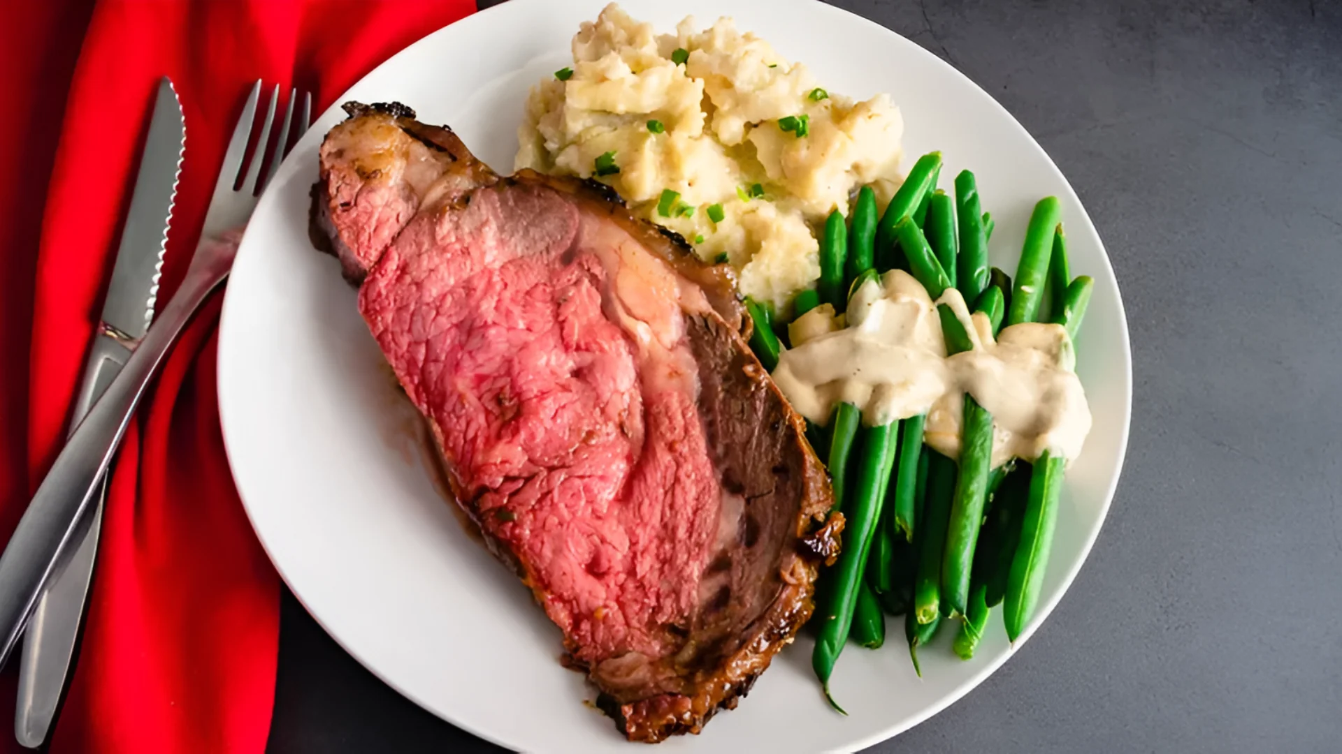 Roasted prime rib with mashed potatoes and green beans - Candice Bell/Getty Images