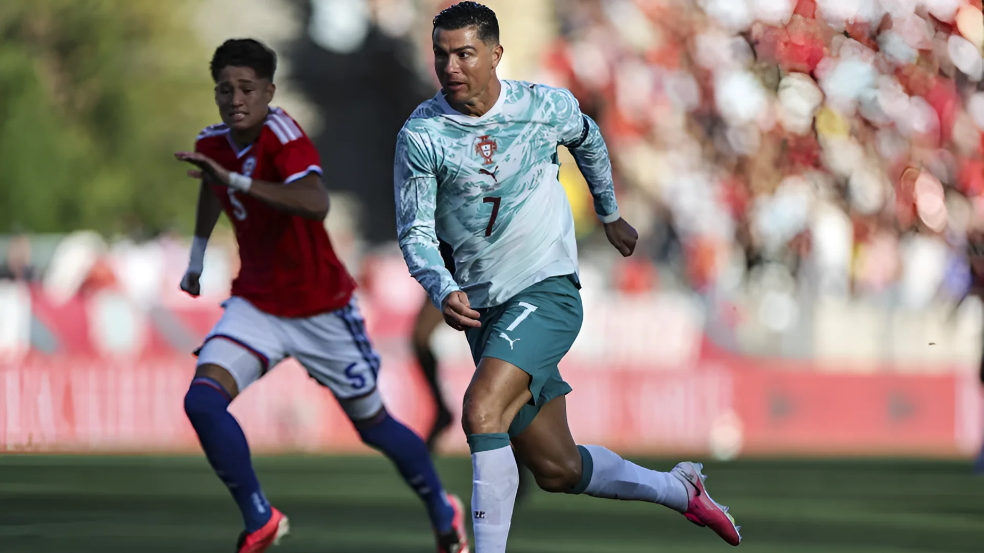 Portugal's Cristiano Ronaldo dribbles the ball during the international friendly football match between Portugal and Chile at Estadio Nacional do Jamor in Oeiras, on June 6.  Patricia De Melo Moreira/AFP via Getty Images
