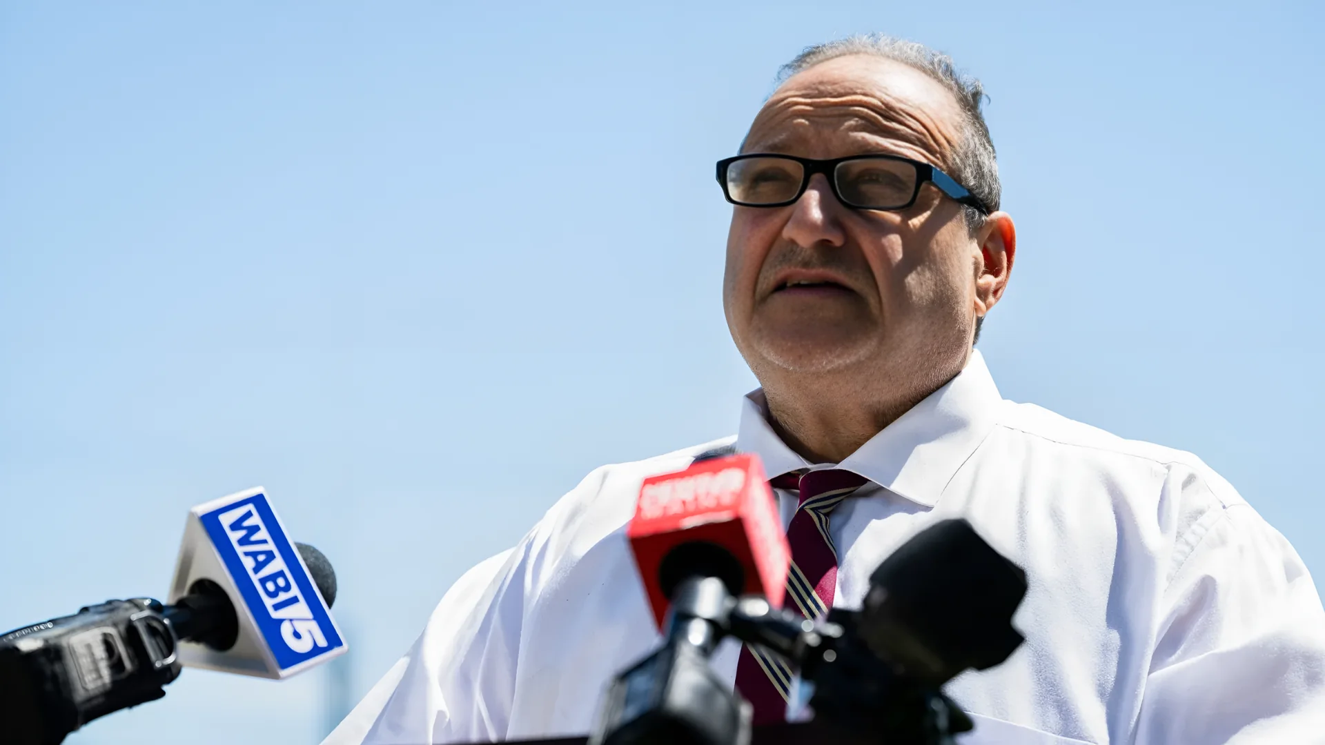 Maine state Sen. Joe Baldacci holds a press conference in Bangor, Maine, on June 8. Photo: Graeme Sloan/Bloomberg via Getty Images