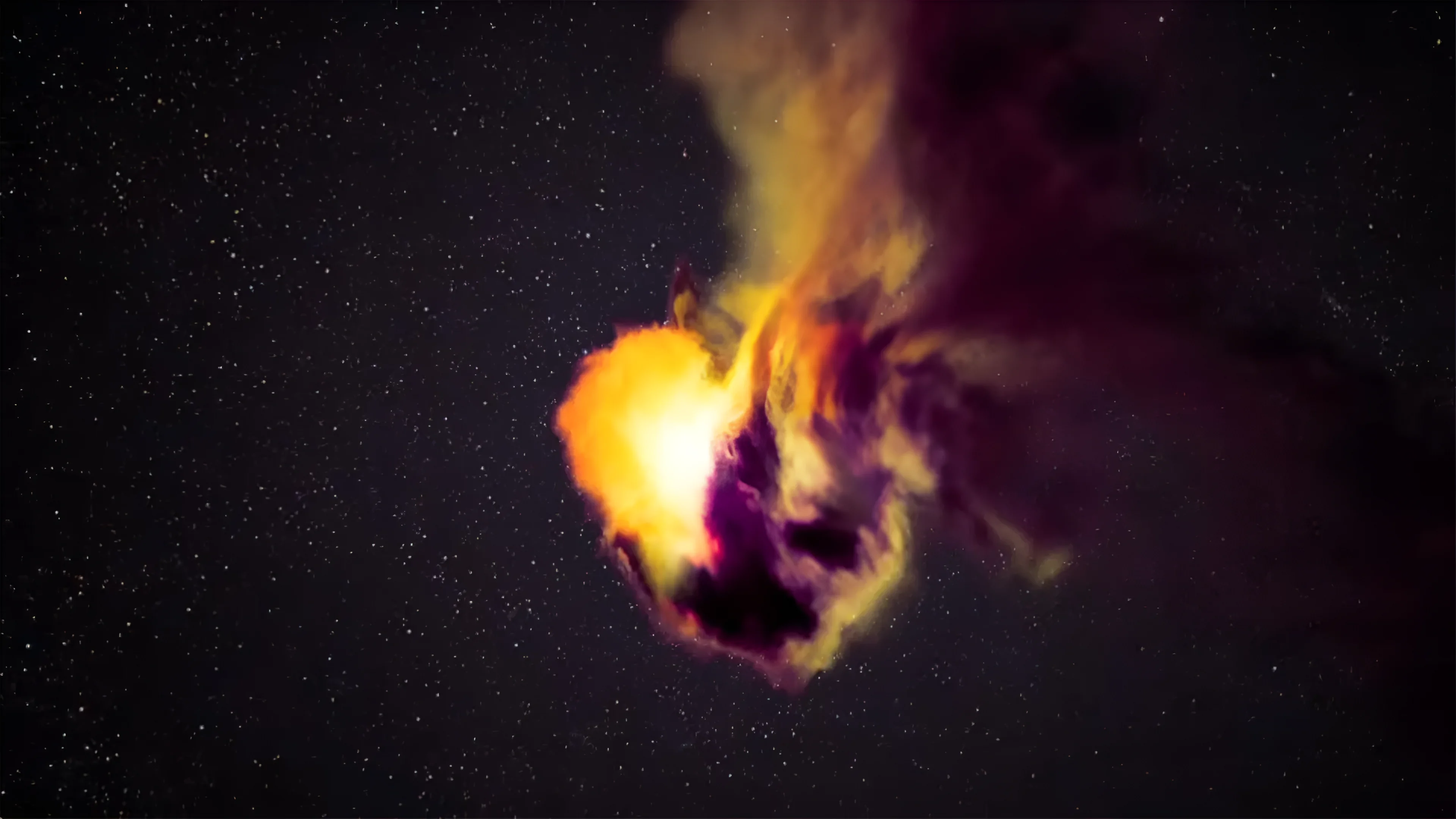 Illustration of the rare supernova 2021yfj, an exploding star that shed its outer layers to expose its dense inner core, offering new clues about how the universe forms essential elements. Credit: Keck Observatory/Adam Makarenko.