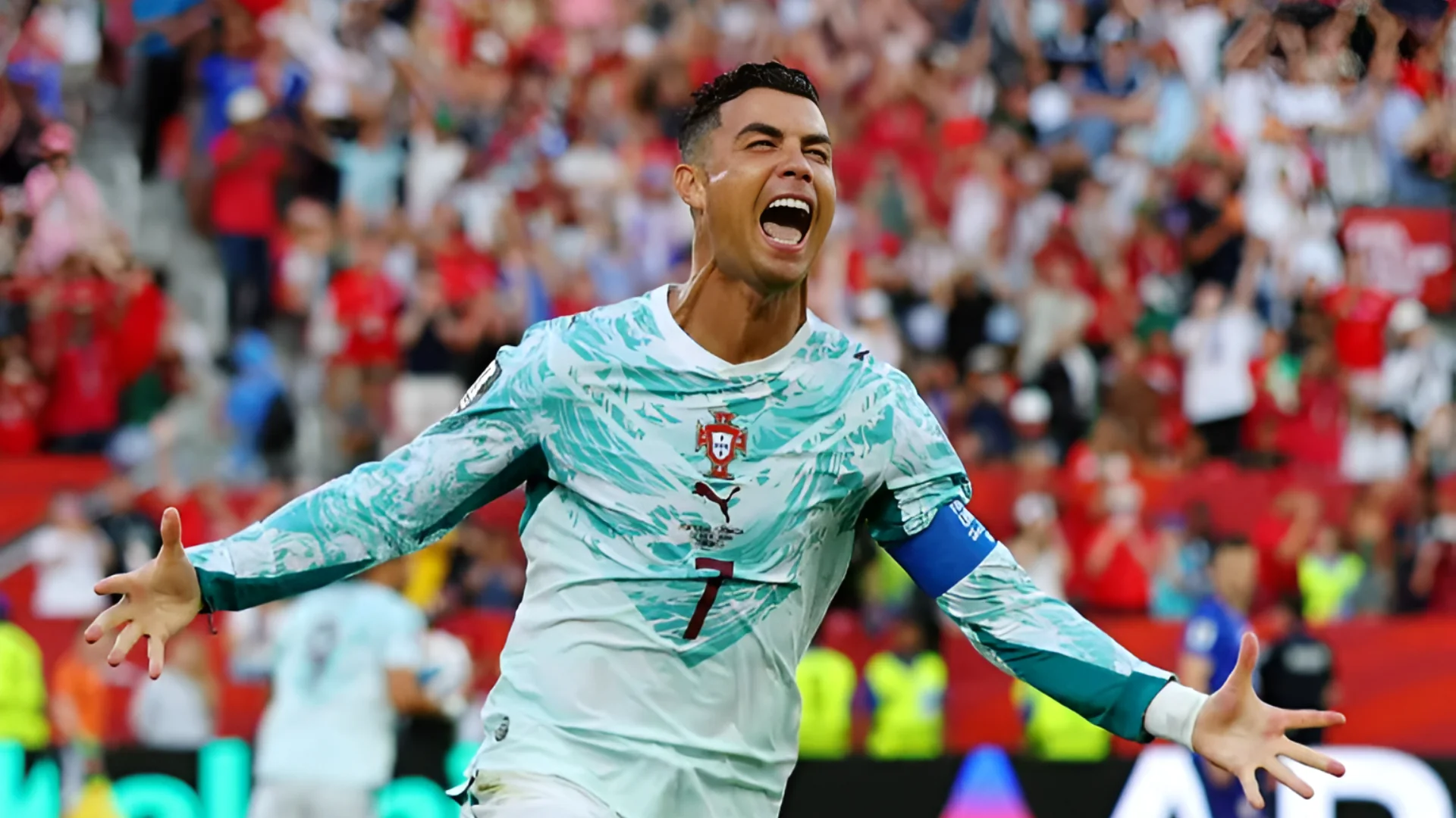 Portugal's Cristiano Ronaldo celebrates scoring their first goal [Mike Segar/Reuters]