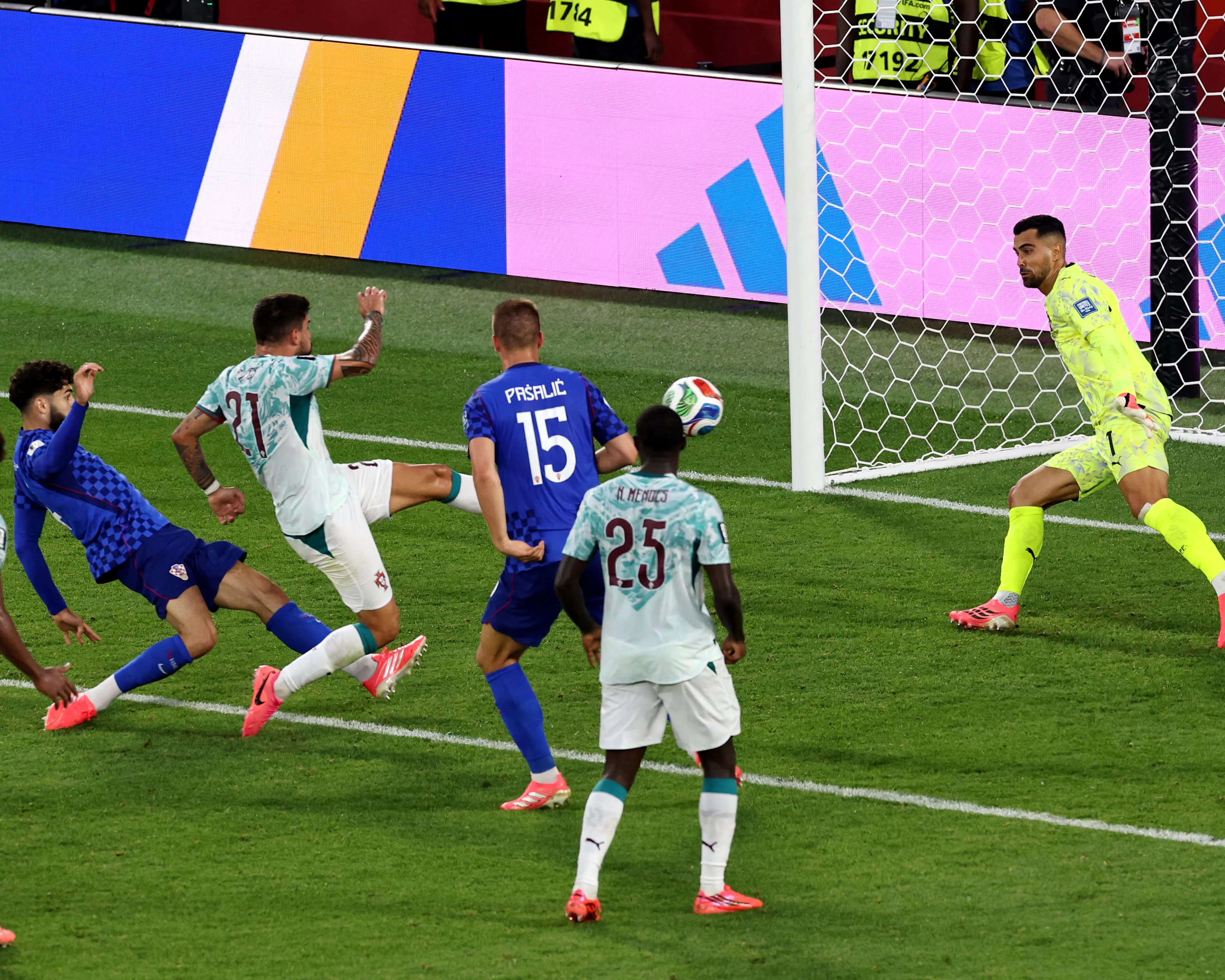 Josko Gvardiol thought he had equalised in the 103rd minute of the match, only to be called offside. Photograph: Mattia Ozbot/Getty Images