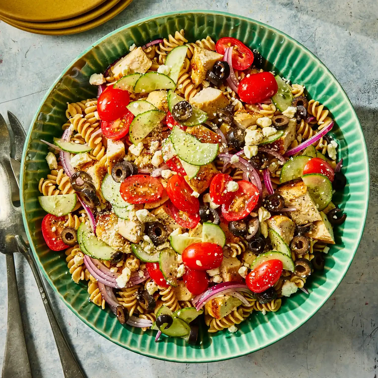 High-Protein Chicken Pasta Salad. Photographer: Morgan Hunt Ward.