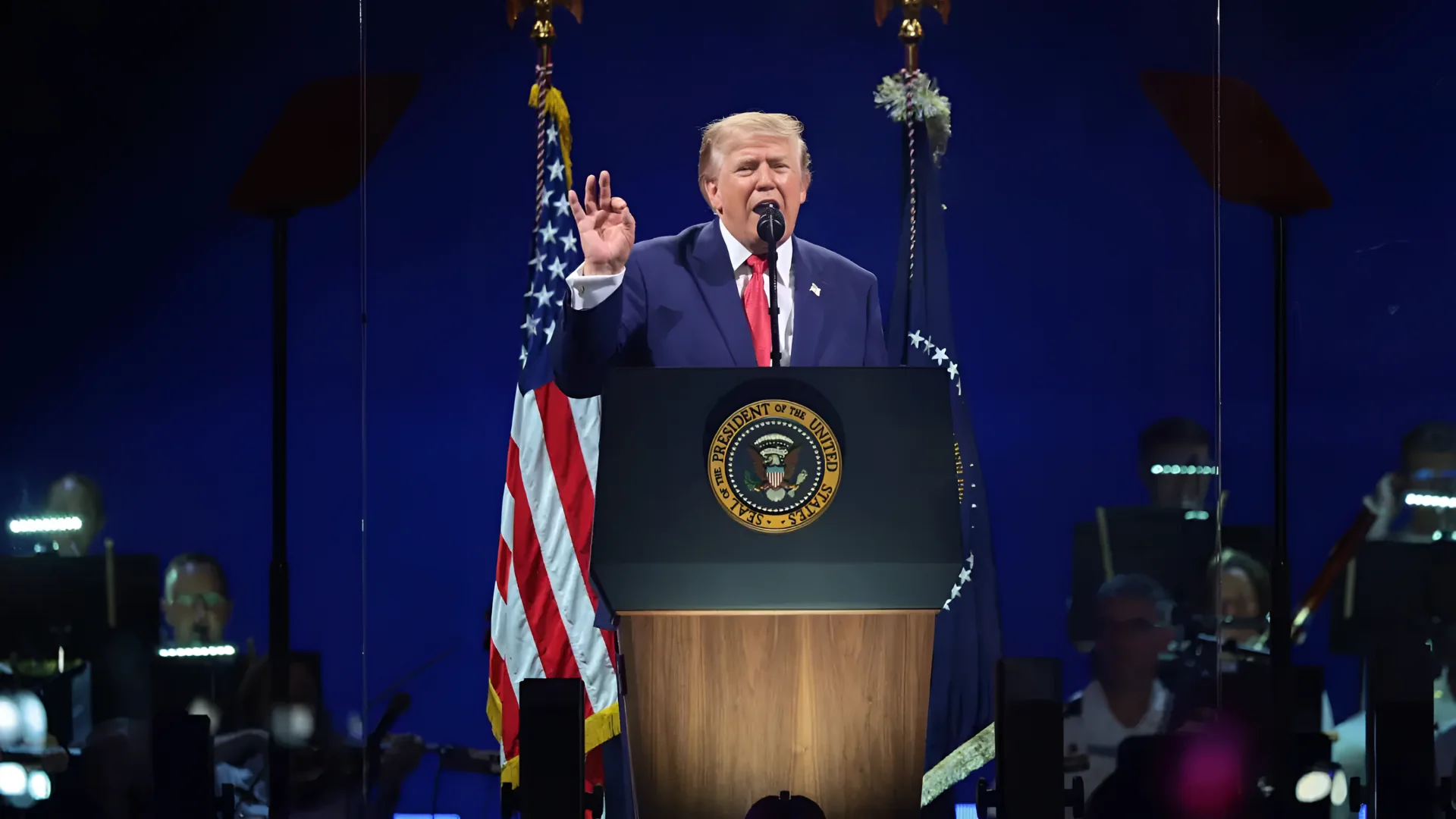 Donald Trump speaks during "Salute to America 250" Fourth of July celebrations on the National Mall on July 4, 2026 in W