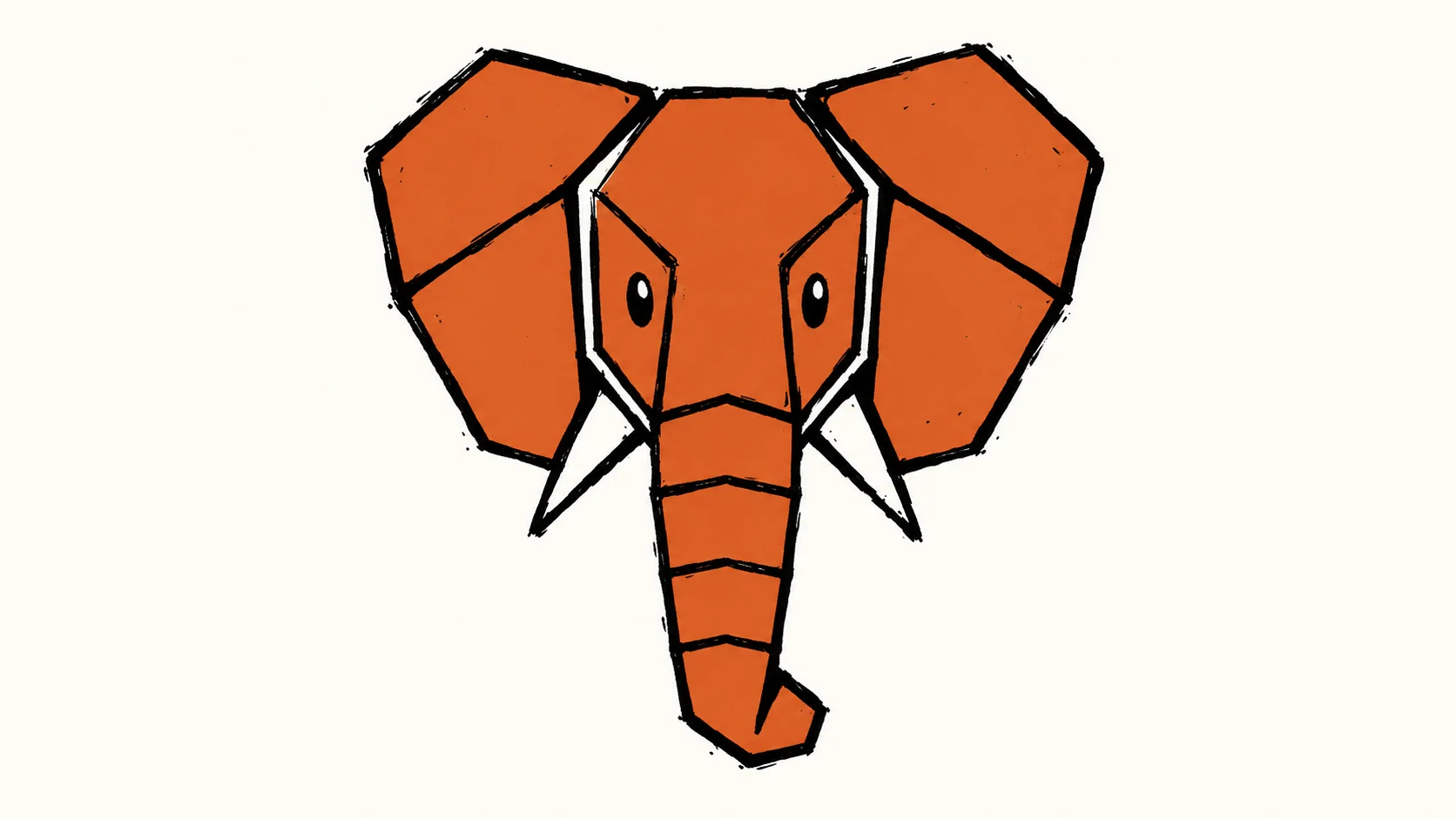 Stylized Postgres elephant mascot made of geometric Rust-orange panels.