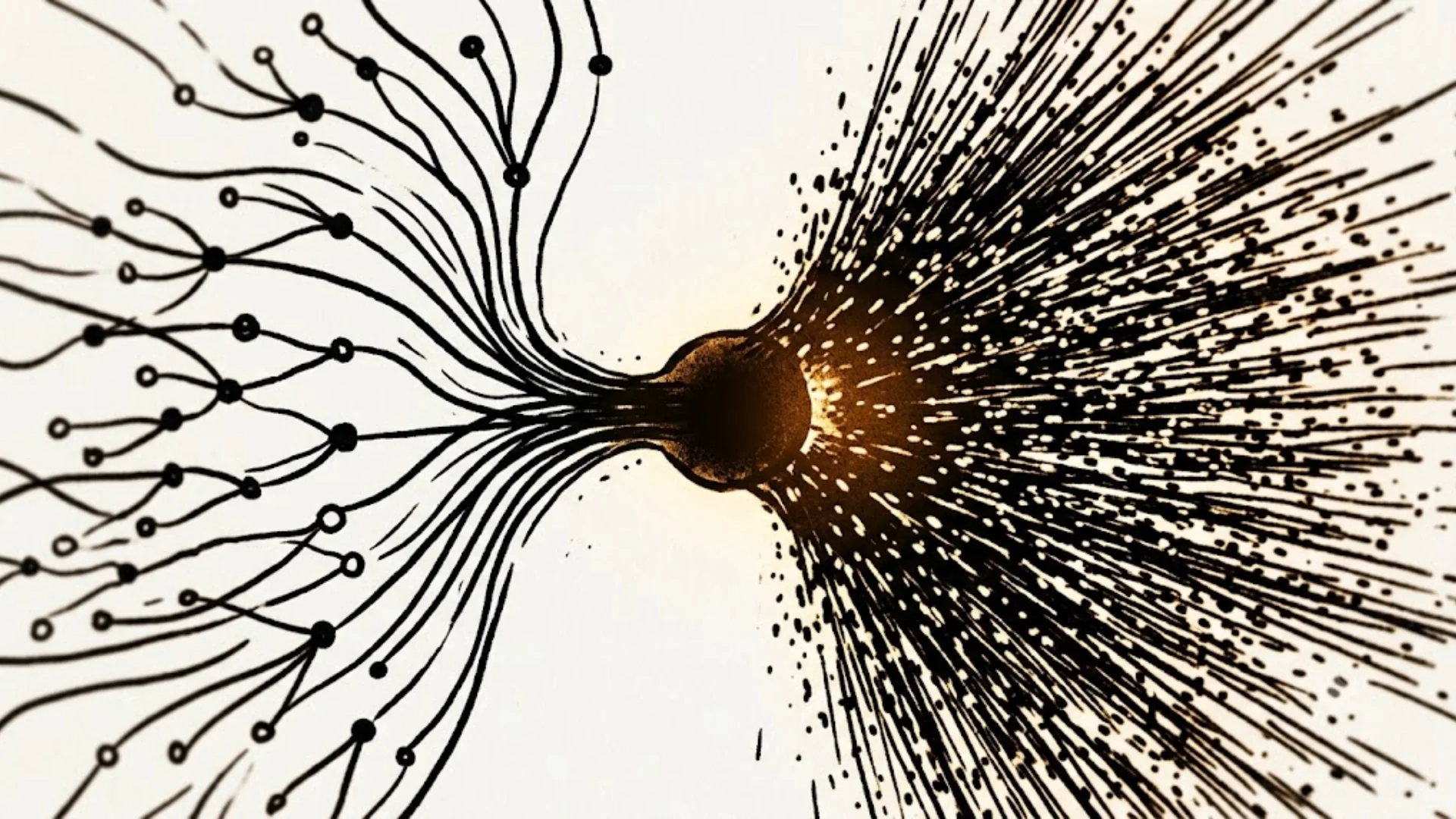 A hand-drawn high-contrast diagram illustrating a system bottleneck and massive WebSocket fan-out process node.