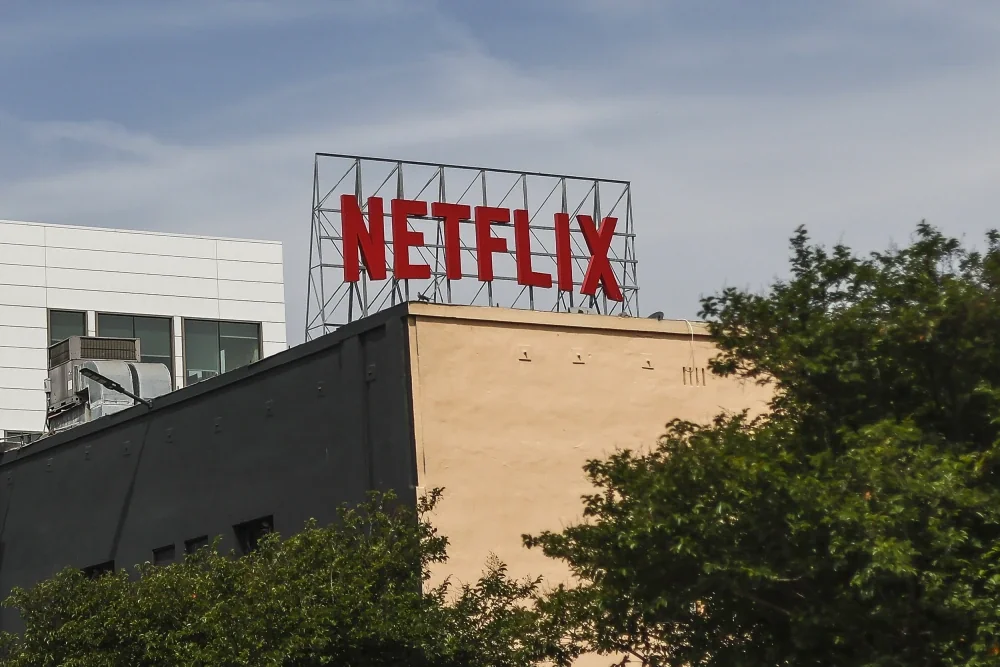 The Netflix office building in Los Angeles on April 16.Michael Yanow / NurPhoto via Getty Images