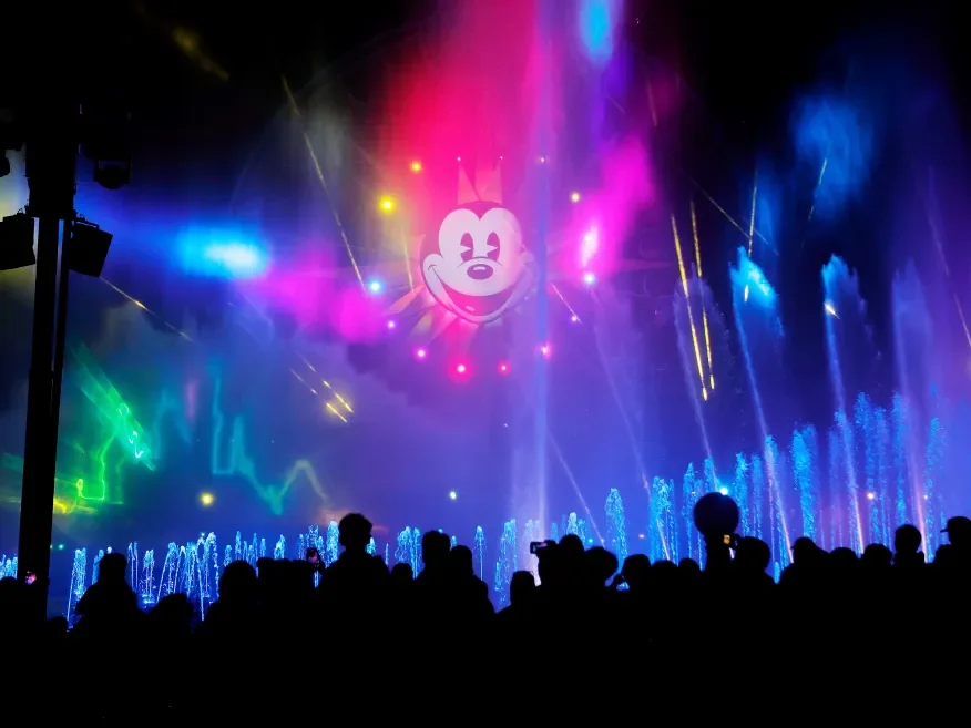 “World of Color Happiness!” is seen at Disney California Adventure Park in Anaheim, California, the United States, on May 13, 2025. (Photo by Qiu Chen/Xinhua via Getty Images)