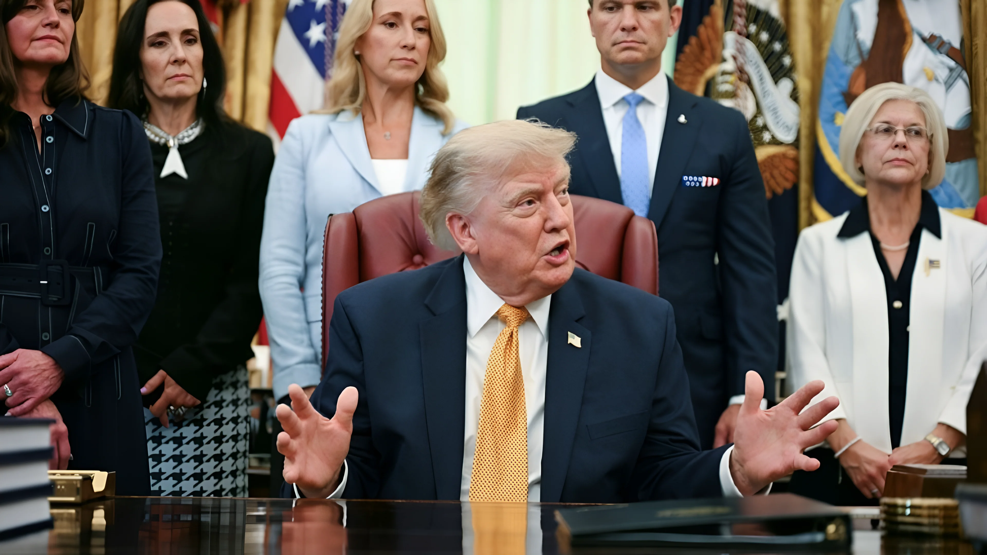 President Donald Trump speaks during a meeting on military families in the Oval Office. Credit: inkl