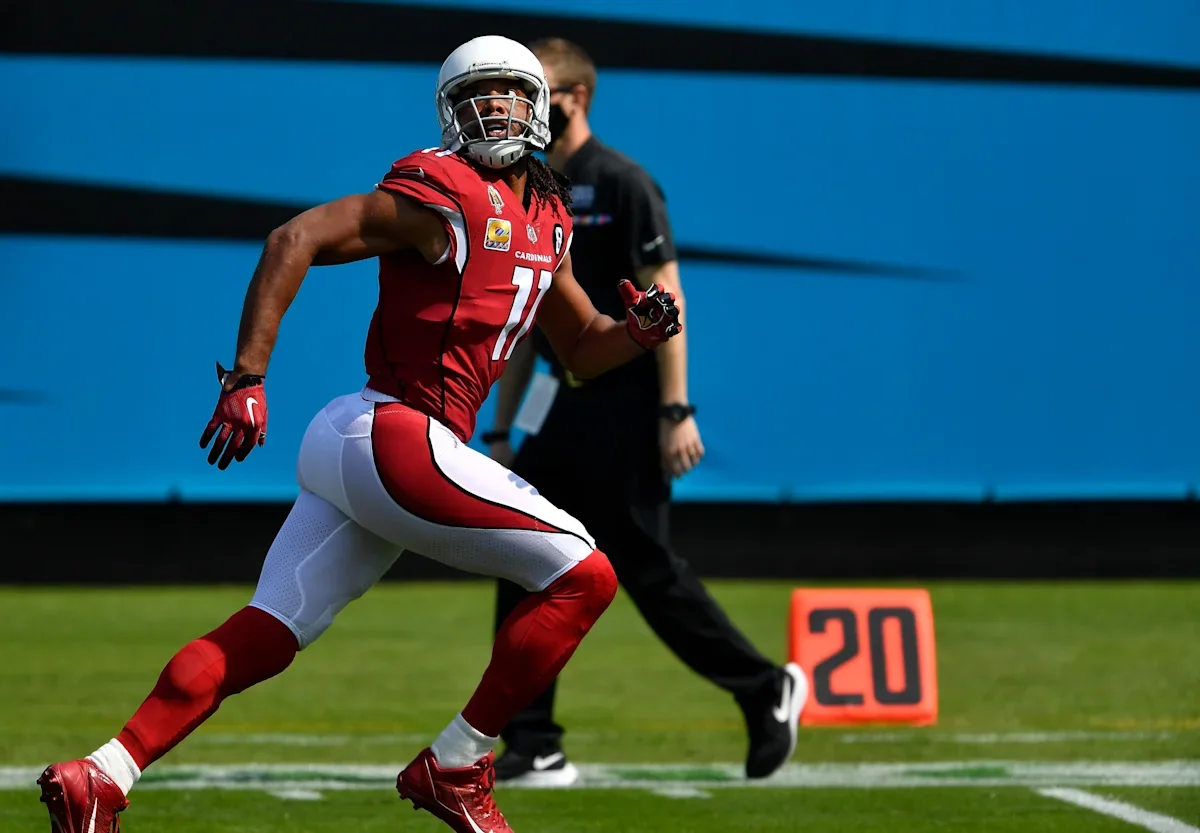 Larry Fitzgerald was inducted into the Pro Football Hall of Fame on Saturday. (Photo by Grant Halverson/Getty Images) (Grant Halverson via Getty Images)