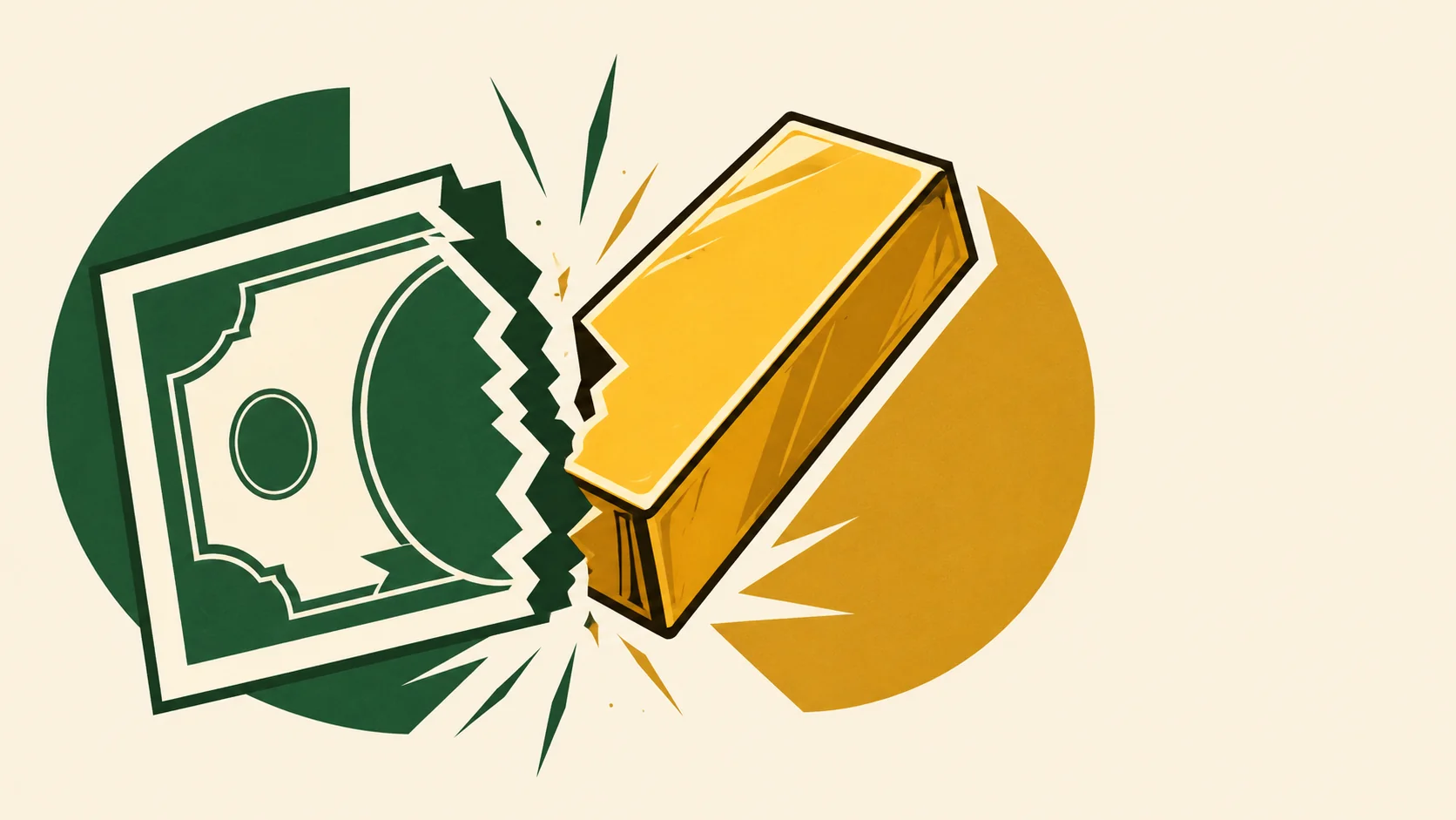 Illustration of a gold bullion bar severing from a US dollar note. Photo: AI/BytePith.