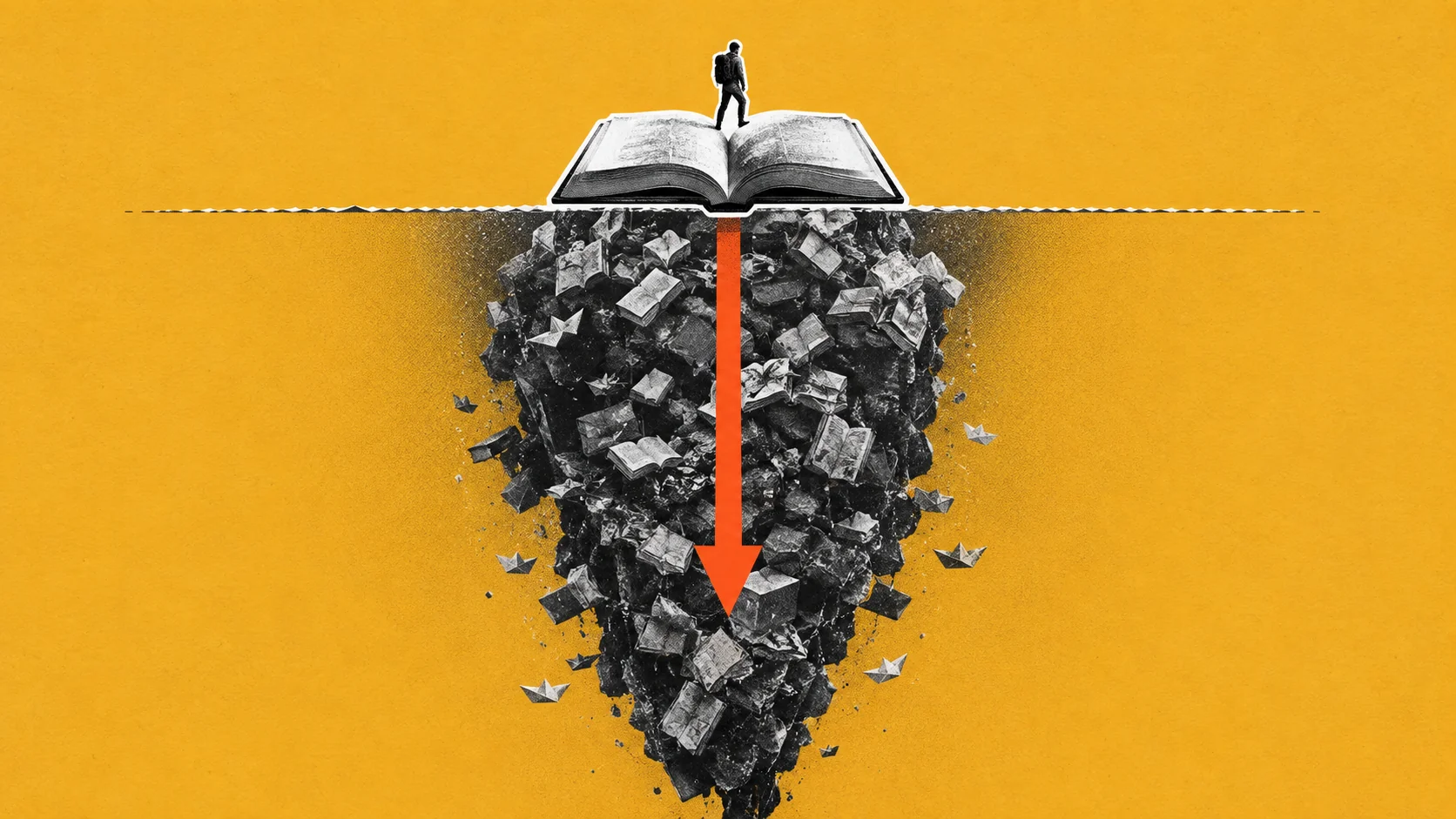 Survivor bias iceberg with one successful book above the surface. Photo: AI/BytePith.