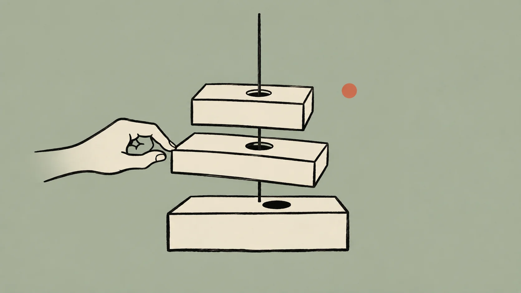 Misaligned stacked slabs with a plumb line. Photo: AI/BytePith