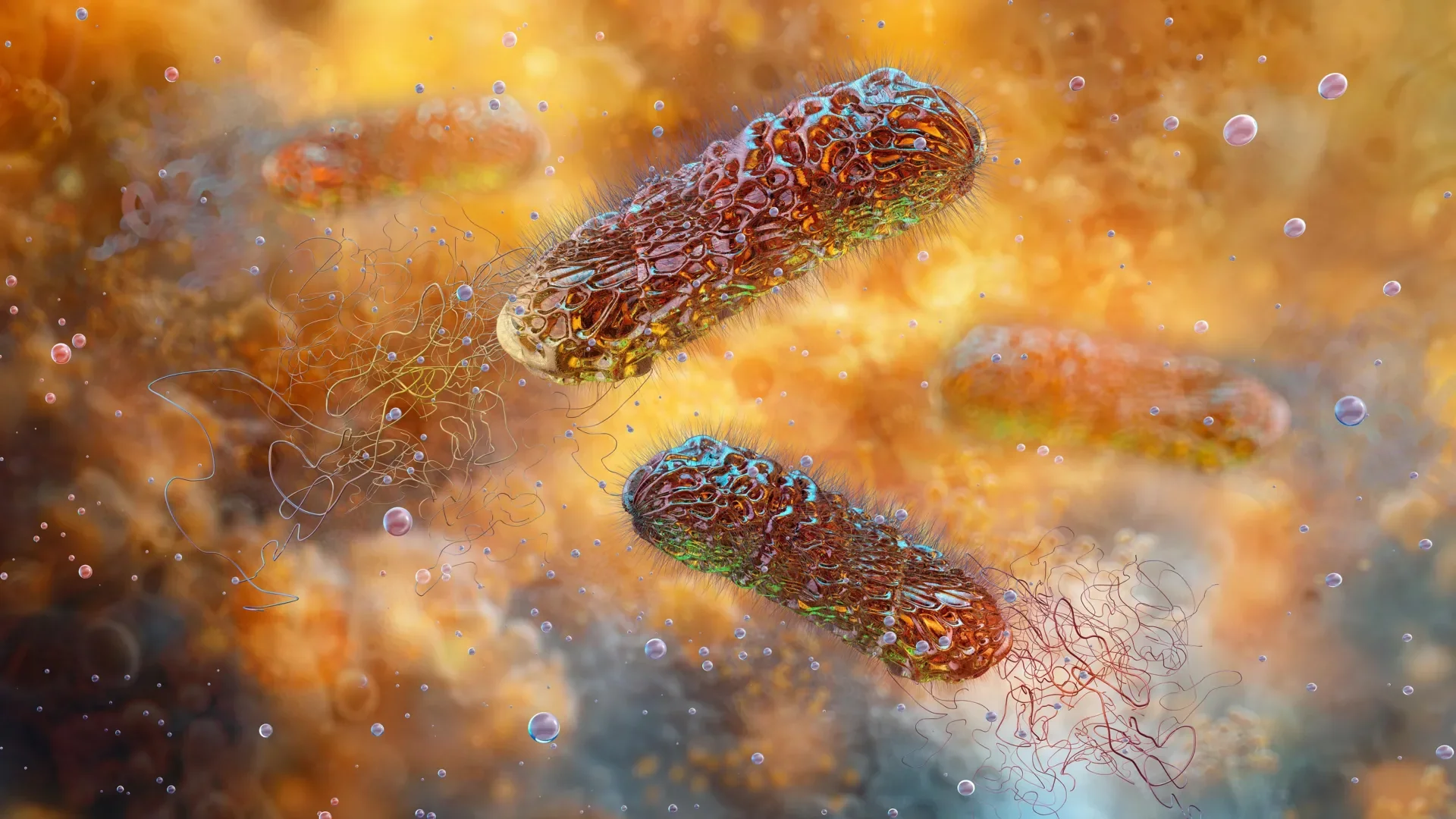 Illustration representing resurrected 160-million-year-old mammalian antimicrobial proteins combating drug-resistant bac